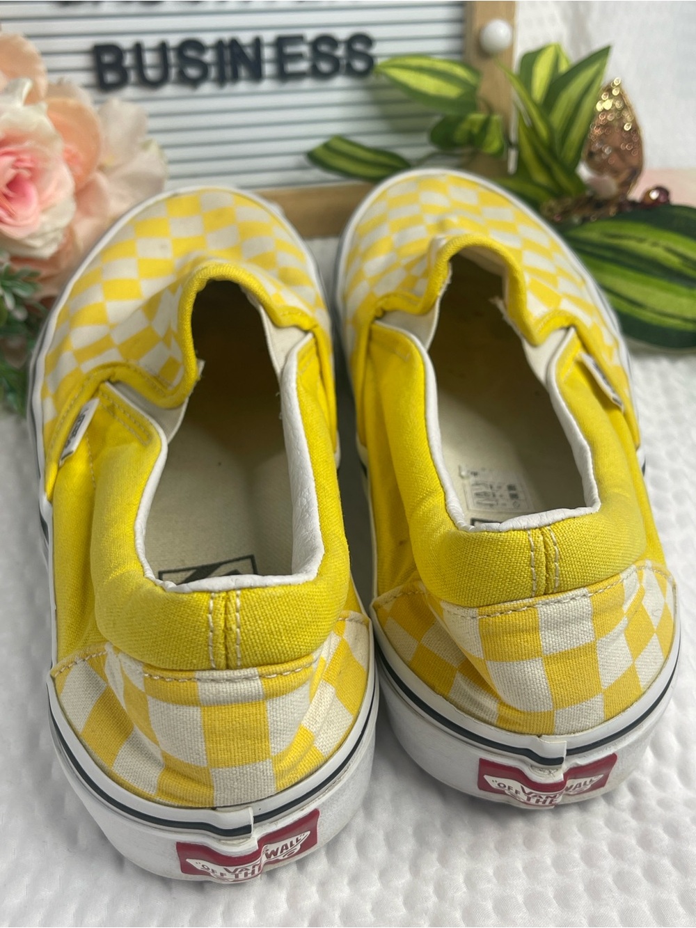 Vans Classic Slip On Yellow White Checkerboard Sneakers Womens Size 8.5 Skate - Picture 3 of 5
